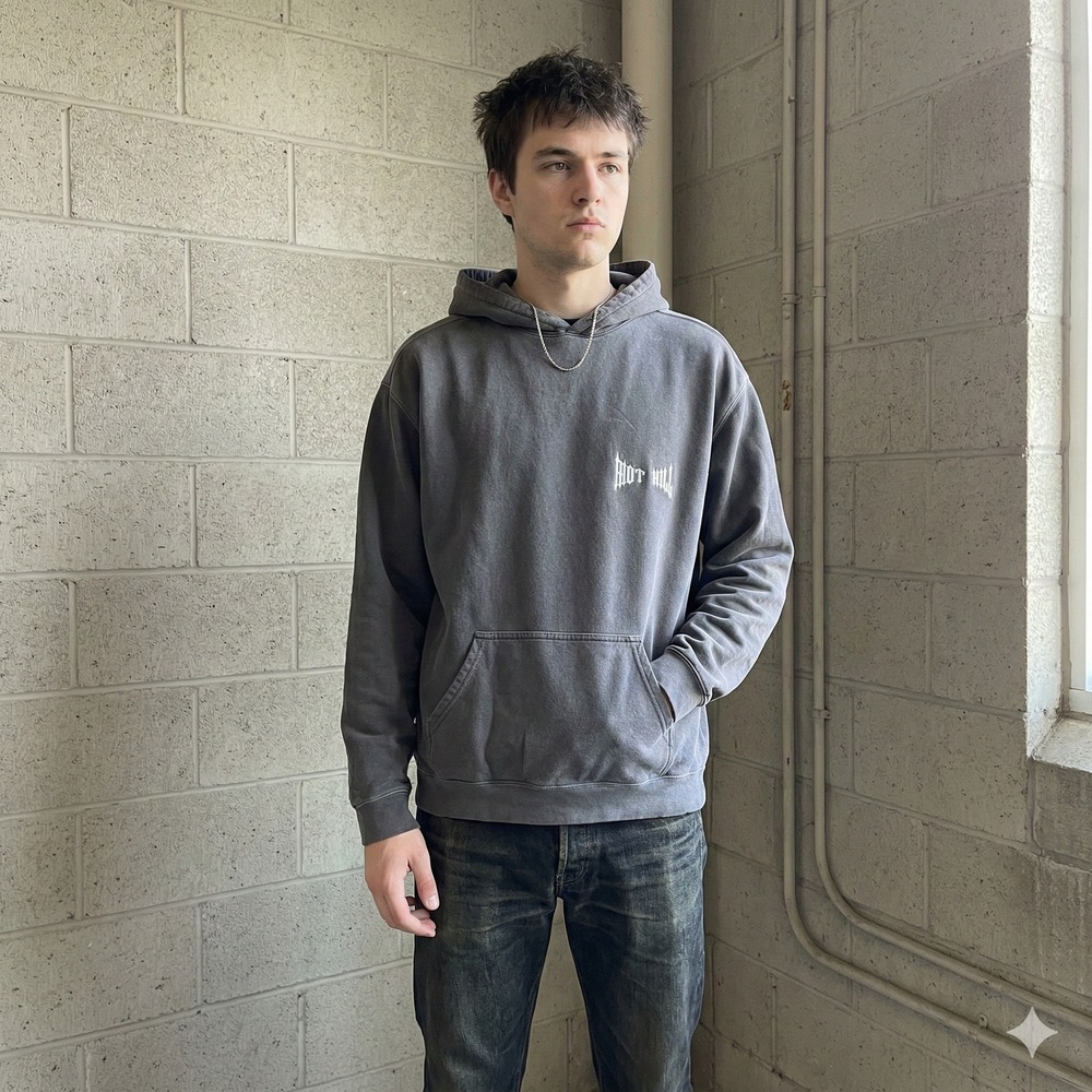 Riot Hill Hoodie Mens Large Gray‎ Logo Embroidered Sweatshirt Washed Fleece